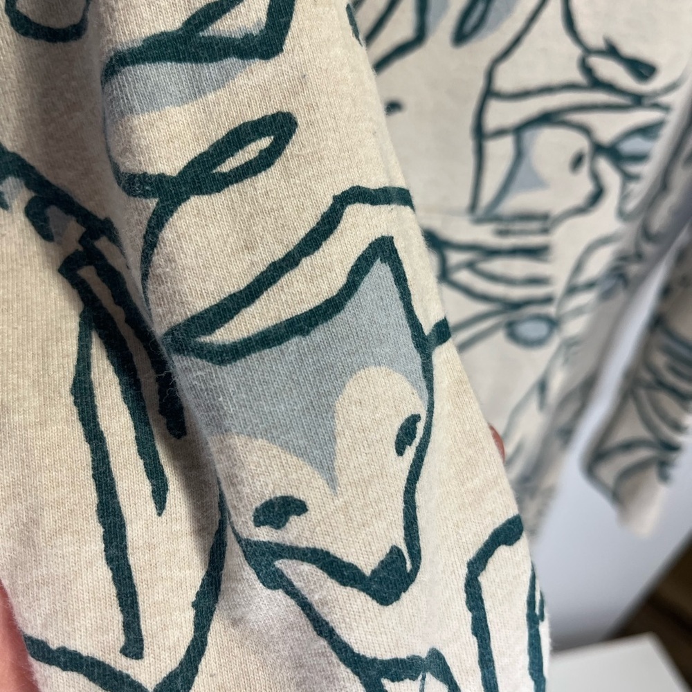 Tea 5T Bunny Owl Fox Nature Patterned Cream and Teal Long Sleeve Cotton Hoodie - Picture 5 of 11